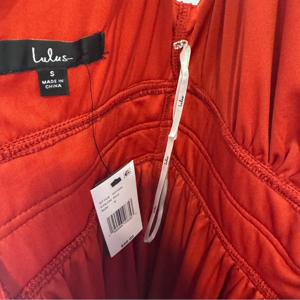 Lulu's NWT Red Mini Dress Metallic Deep VNeck Low Cut Ribbed - Picture 6 of 9